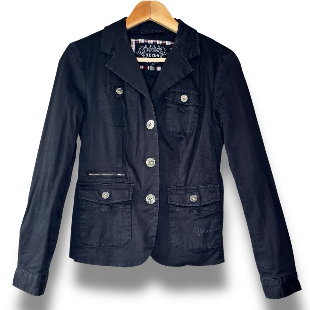 Guess Vintage Y2K Early‎ 2000s Black Button Down Blazer Jacket Size S